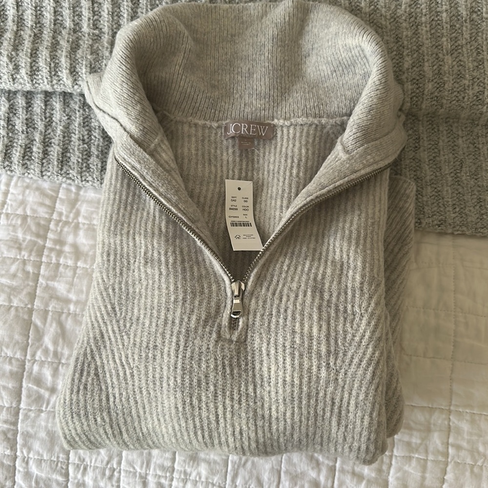 ❄️ J.Crew Quarters Zip Gray Sweater